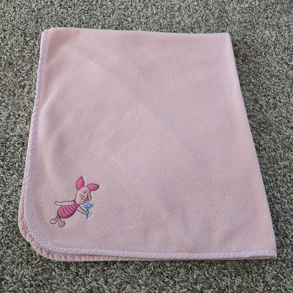Disney Piglet Baby Blanket Infant Pink Fleece Gingham Trim Excellent Embroidered